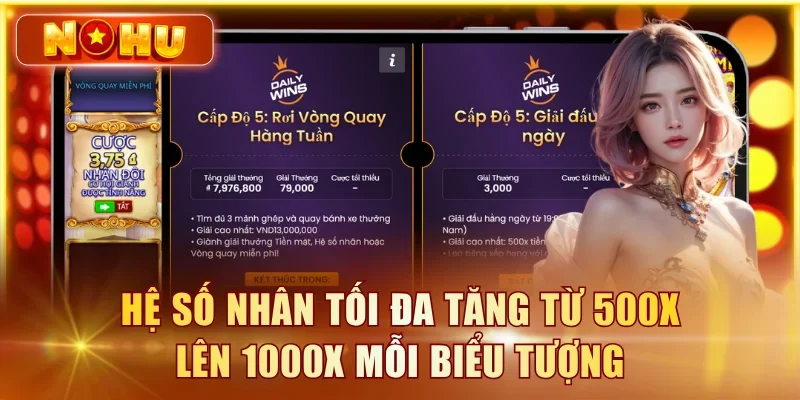 Hệ số nhân tối đa tăng từ 500x lên 1000x mỗi biểu tượng